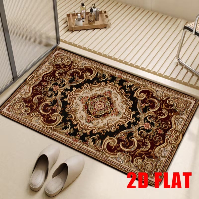 2D Flat Mat 40x60cm Elegant Ultra Soft Flannel Bathroom Anti Slip Mat with Classic Ornate Floral Pattern in Rich Burgundy Black and Cream Tones for Bathroom Non Slip Use Hallway Home Decor Wedding - Image 2