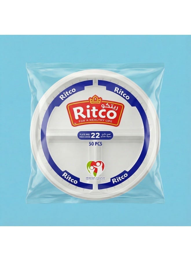 Ritco Carton Of Round Plastic Plates Divided, Size 22 (500 Plates/Carton) - Image 3