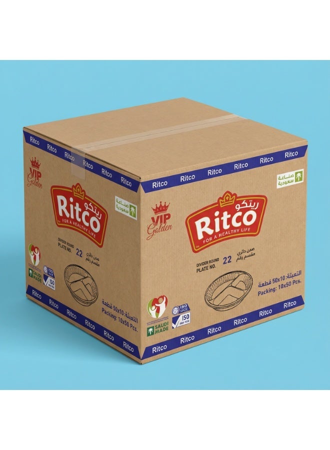 Ritco Carton Of Round Plastic Plates Divided, Size 22 (500 Plates/Carton) - Image 1