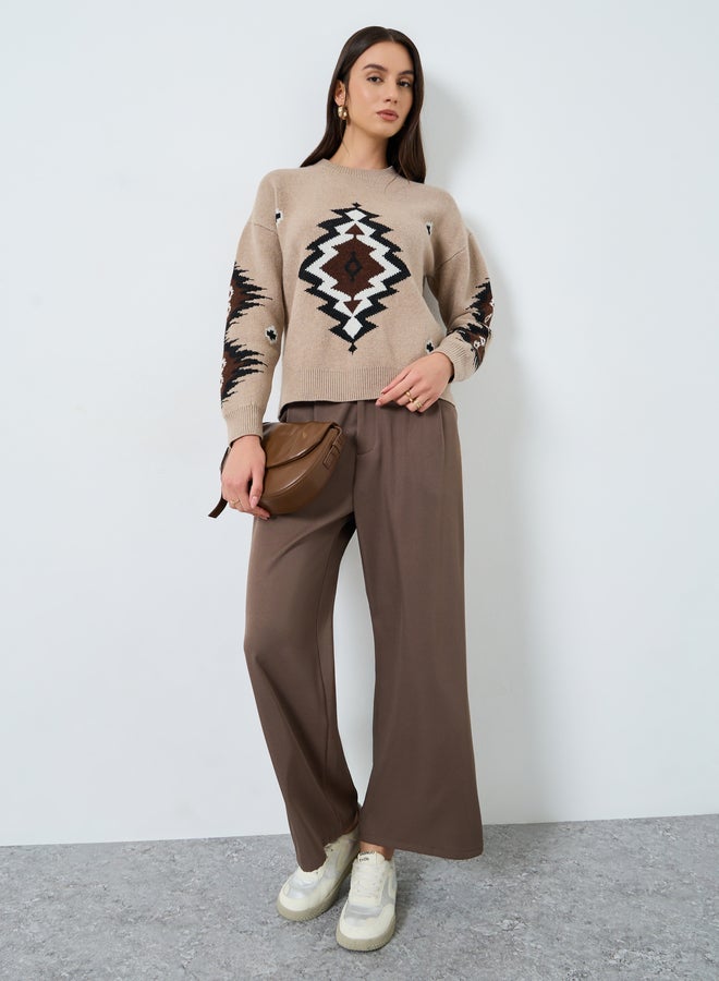 Take Two Beige Tribal Pattern Knit Sweater - Image 2