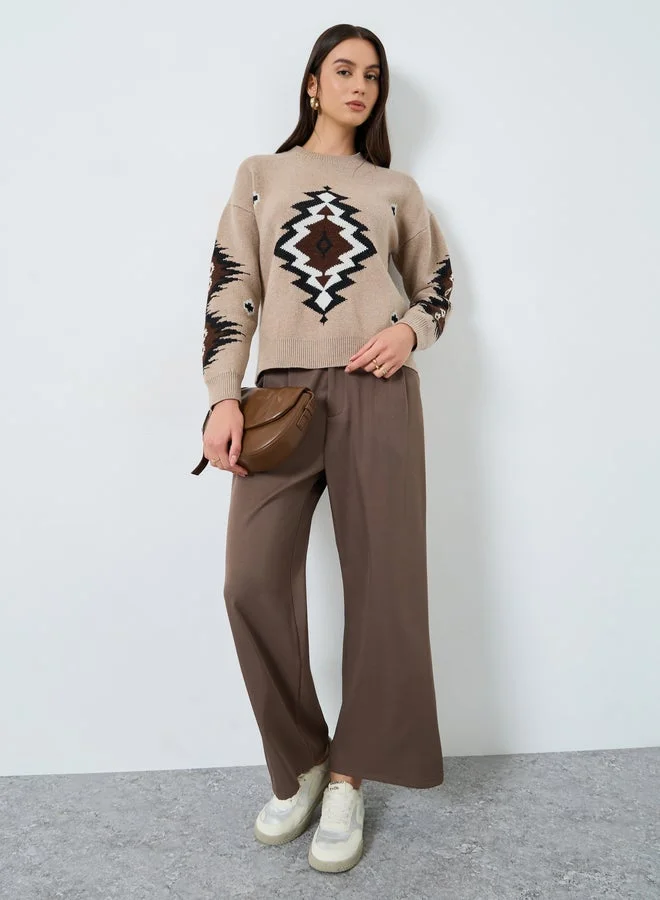 تايك تو كنزة محبوكة بنقشة قبلية