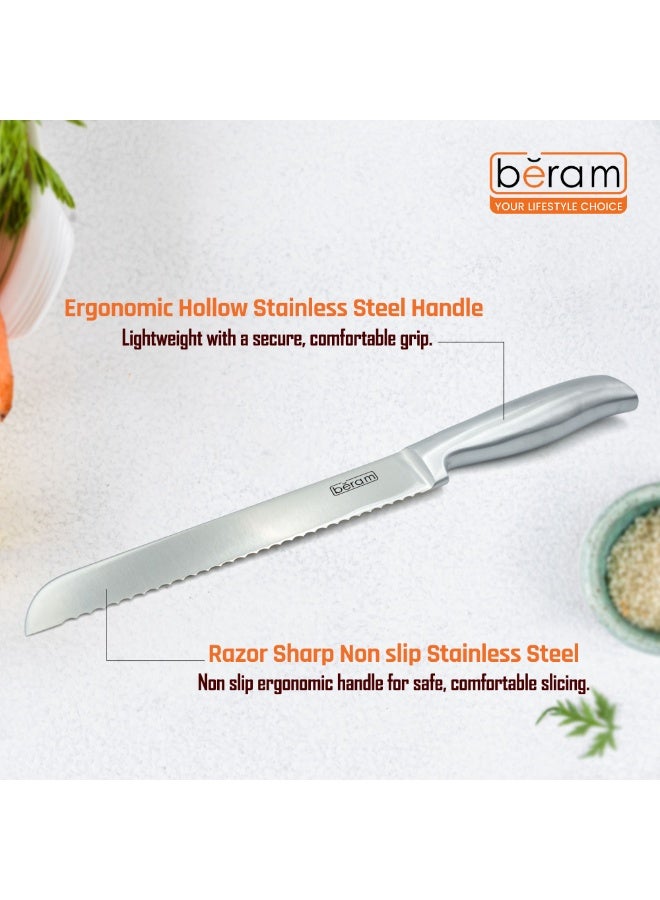 BERAM 8 Inch Bread Knife 3CR13 Stainless Steel Blade Precision Serration Effortless Slicing Durable Stylish Kitchen Knife Perfect for slicing bread baguettes cakes and more SS hollow handle - Image 3