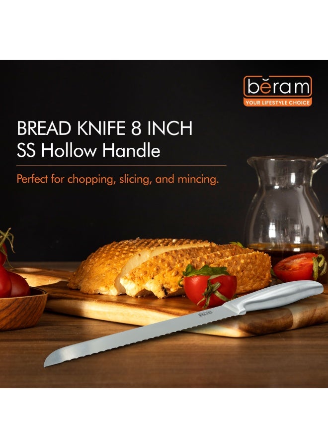 BERAM 8 Inch Bread Knife 3CR13 Stainless Steel Blade Precision Serration Effortless Slicing Durable Stylish Kitchen Knife Perfect for slicing bread baguettes cakes and more SS hollow handle - Image 4