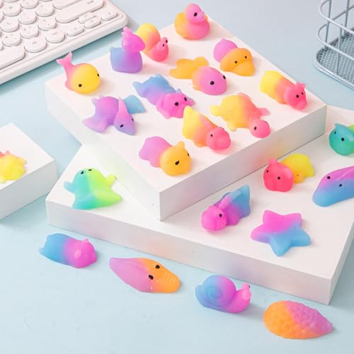 ANAB GI Rainbow Color Kawaii Squishy Mochi Animal Toys, TPR Material, Multi Color, 5 Pieces, Stress Relief Fidget Toys - Image 1