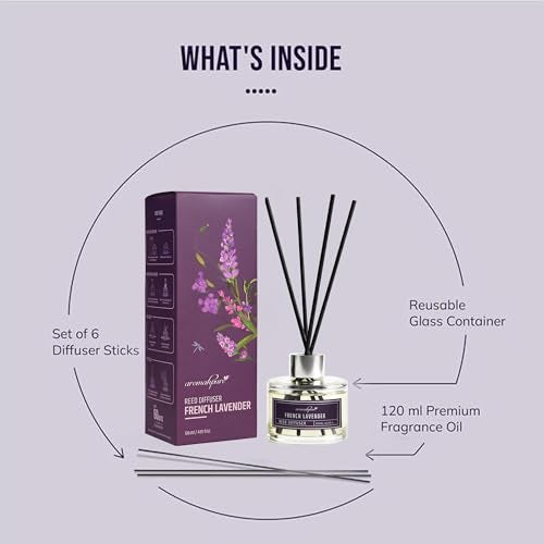 Aromahpure Premium Reed Diffuser Set 120 ML with 4 Fiber Reed Sticks | French Lavender Last Upto 60 Days | Room Freshener for Bedroom, Washroom, Office | Aromatherapy, Stress Relief, IFRA Certified - Image 3