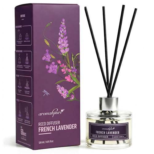 Aromahpure Premium Reed Diffuser Set 120 ML with 4 Fiber Reed Sticks | French Lavender Last Upto 60 Days | Room Freshener for Bedroom, Washroom, Office | Aromatherapy, Stress Relief, IFRA Certified - Image 1