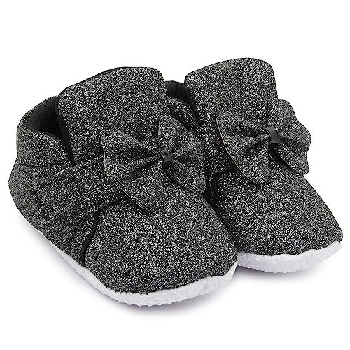 Neska Moda 6 To 12 Months Baby Girls Cotton Hook & Loop Bow Booties (Black)-BT1766 - Image 1