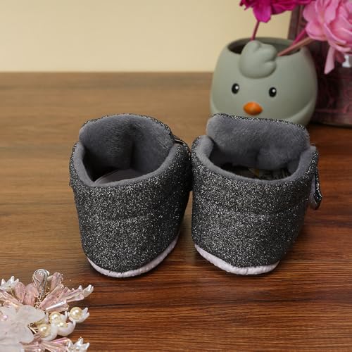 Neska Moda 6 To 12 Months Baby Girls Cotton Hook & Loop Bow Booties (Black)-BT1766 - Image 3