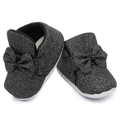 Neska Moda 6 To 12 Months Baby Girls Cotton Hook & Loop Bow Booties (Black)-BT1766 - Image 5