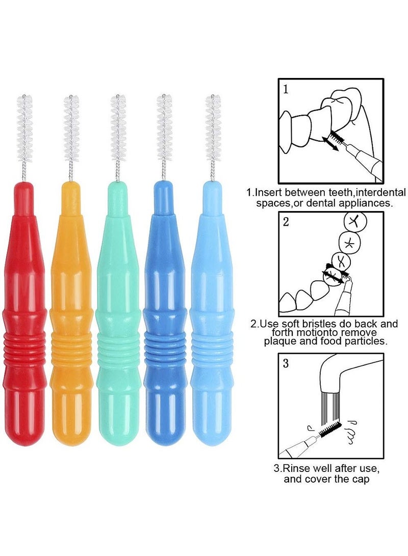 SYOSI Tooth Gap Brush, 50 Pieces of Toothpick Floss Head Oral Hygiene Brush Colored Tooth Gap Brush 0.7-1.2mm Braces Cleaning Brush Clean White (Green, Blue, Orange, Red, Light Blue) - Image 2
