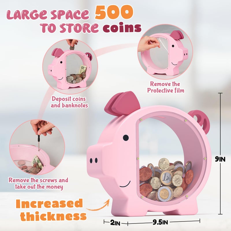 KMC Wooden Piggy Bank for Kids Cute Money Bank for Boys and Girls Clear Wood Money Box Personalized Saving Money Jar, Creative Present for Children Birthday Christmas & Decor (Pink, Standard) - Image 2