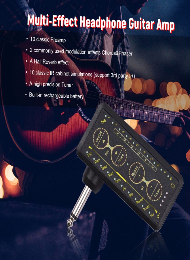 M-VAVE Multi-effects Guitar Headphone Amplifier Rechargeable Pocket Headphone Guitar Amp with 3.5mm Jack 10 Preamp Chorus Phaser Reverb Delay Tuner for Personal Practice - Image 2