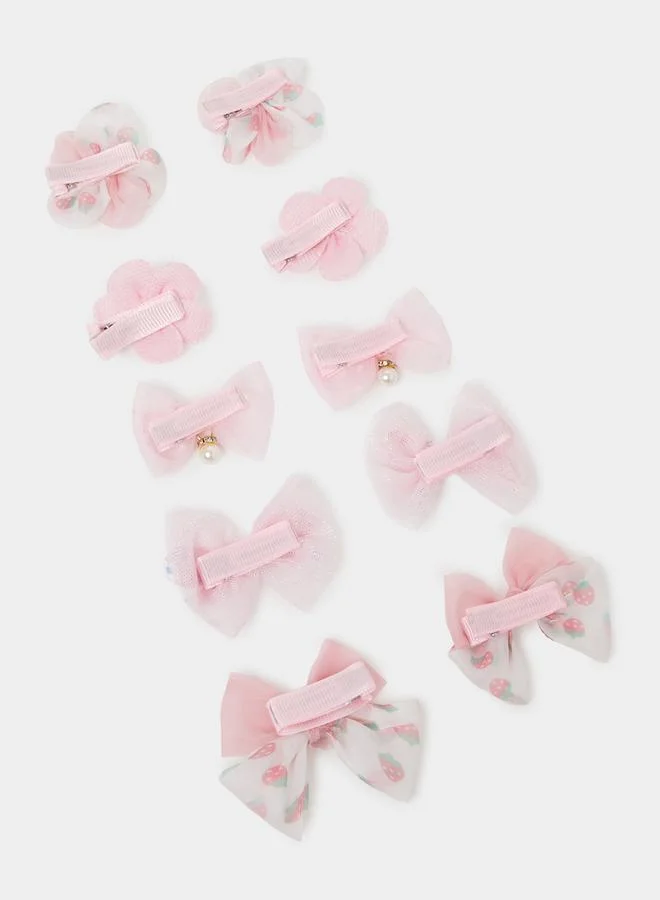 ستايلي Pack Of 10 - Girls Pink Embellished Hair Clips