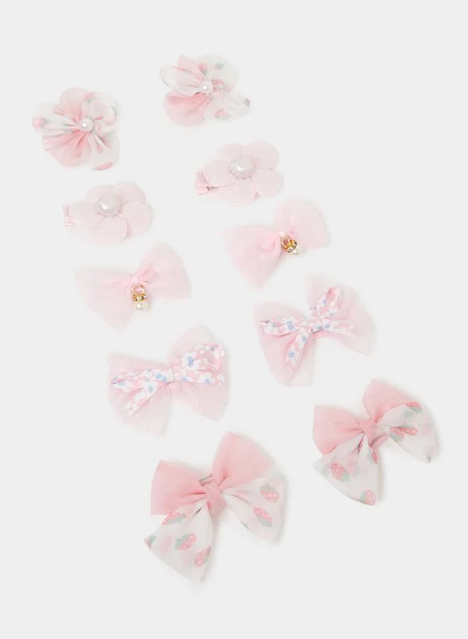 ستايلي Pack Of 10 - Girls Pink Embellished Hair Clips