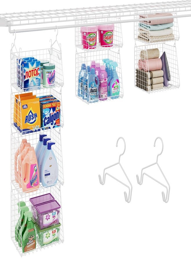 Sonyabecca 4-Tier Hanging Laundry Room Organizer: Foldable Wire Shelf Basket with 2 Large Hooks 1.65" & 360°Rotating Hooks - Space-Saving Laundry Storage Basket, for Wardrobe Closet Storage, White Patent - Image 1