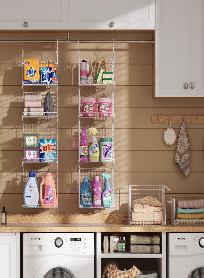 Sonyabecca 4-Tier Hanging Laundry Room Organizer: Foldable Wire Shelf Basket with 2 Large Hooks 1.65" & 360°Rotating Hooks - Space-Saving Laundry Storage Basket, for Wardrobe Closet Storage, White Patent - Image 4
