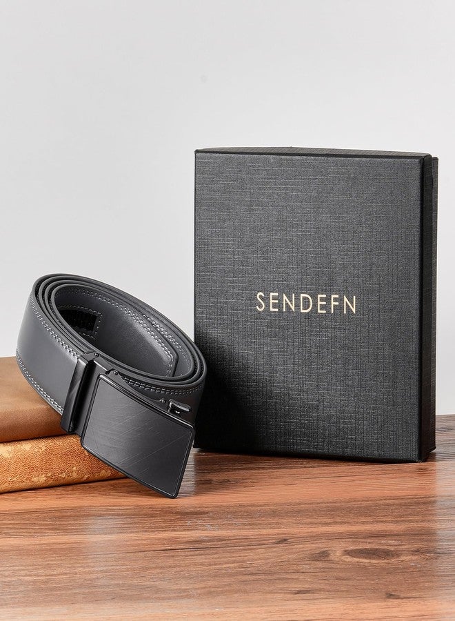 SENDEFN Men's Leather Belt Automatic Ratchet Buckle Slide Belt for Dress Casual Trim to Fit with Gift Box - Image 5