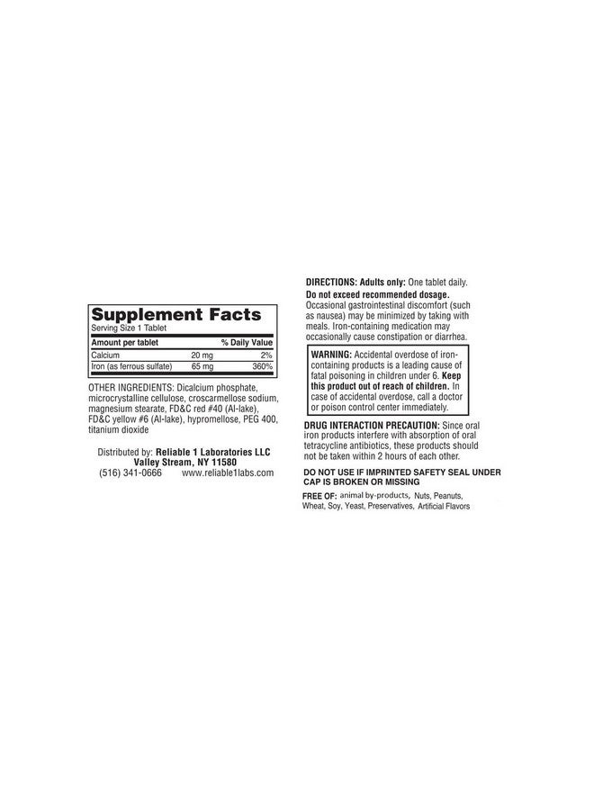 Reliable-1 Laboratories Iron Supplement Ferrous Sulfate 325mg by Reliable 1 | Iron Pills for Women and Men | Iron Supplements for Anemia and Iron Deficiency | 100 Iron Tablets per Bottle  - Image 2