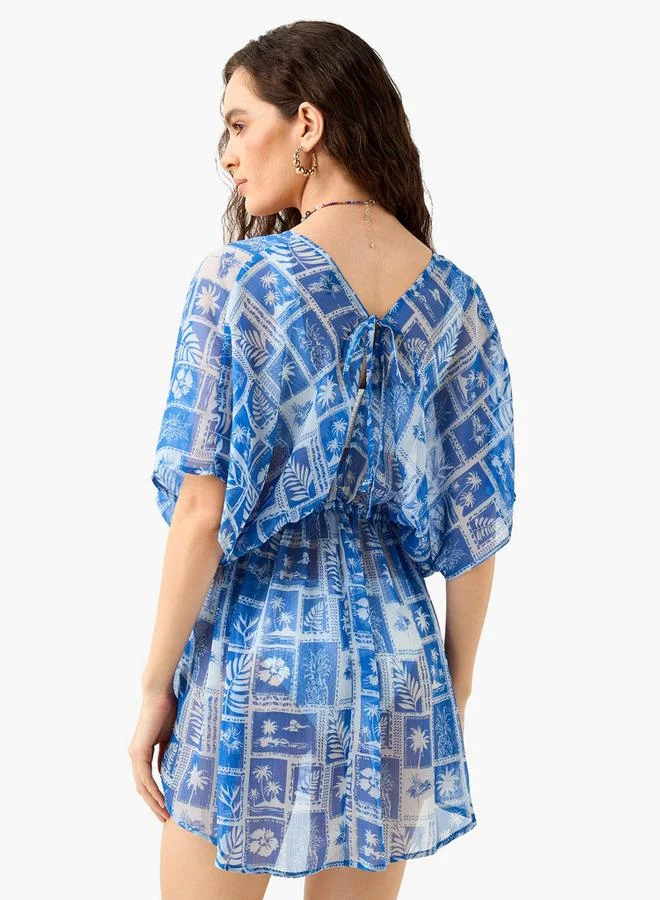 Splash FAV Floral Print Cover-Up with Tie-Up Detail