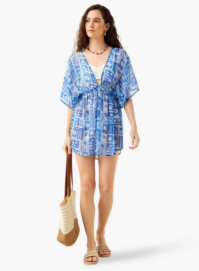 Splash FAV Floral Print Cover-Up with Tie-Up Detail