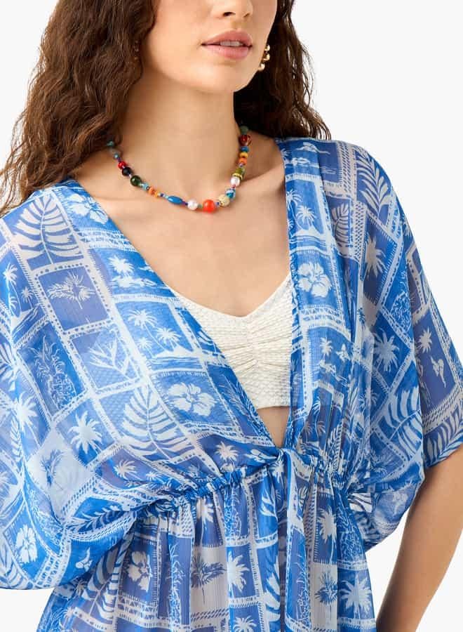 سبلاش فيڤ غطاء بطبعات زهور مع تفاصيل ربط - Image 4