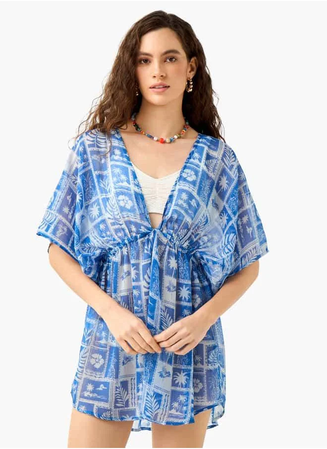 فاف Floral Print Cover-Up with Tie-Up Detail