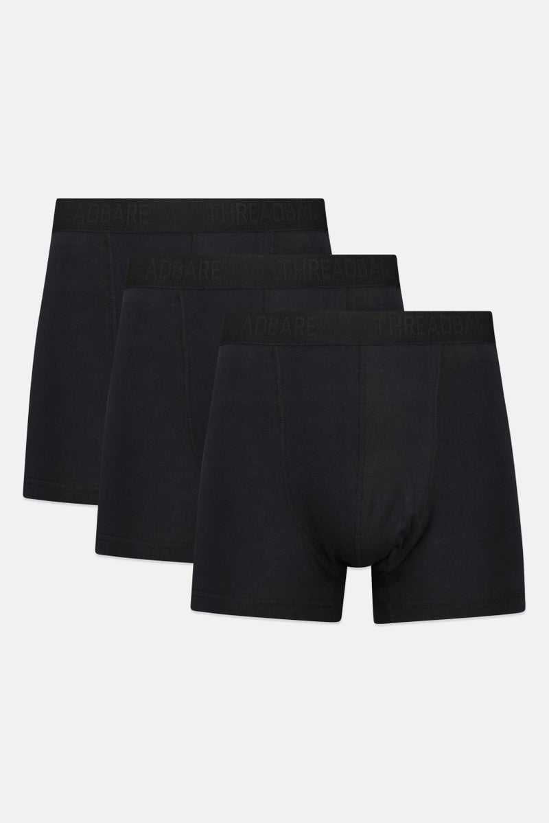 Threadbare Men 3 Pcs Brand Logo Hipster Boxer Briefs, Black - Image 1