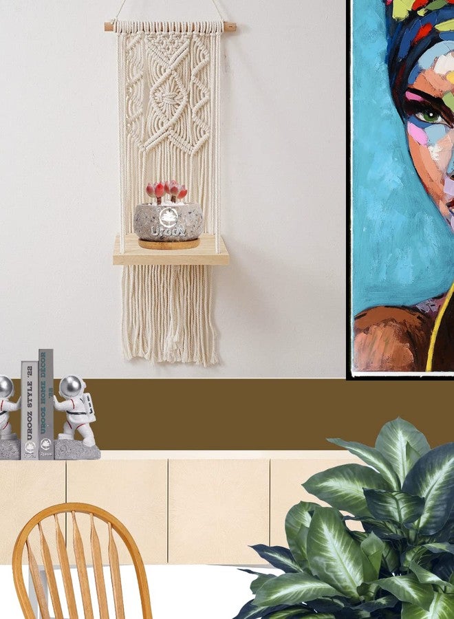 Urooz Macramé Wooden Wall Hanging Shelf |956| Modern Chic Woven Macrame Tapestries, Wall Art Home Decor for Apartment, Dorm, Bedroom, Living Room, Nursery, Party Decorations, 15" Wx 16" H - Image 3