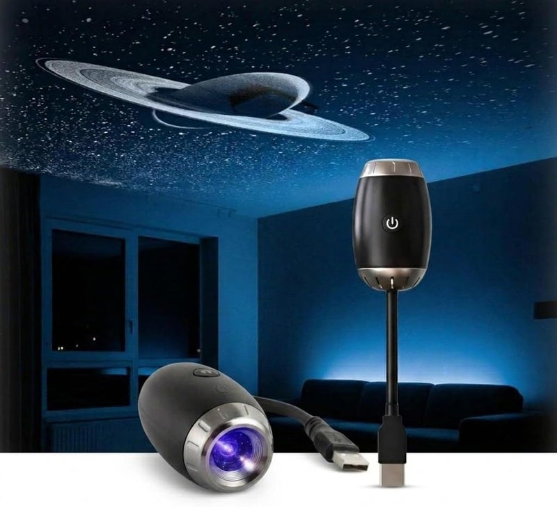 Mini Galaxy Projector, USB Portable Starry Ceiling Night Light with Flexible Gooseneck & 4 Modes for Car Interior Roof, Bedroom, Gaming Room Ambient Decor (Saturn’s  Rings) - Image 1