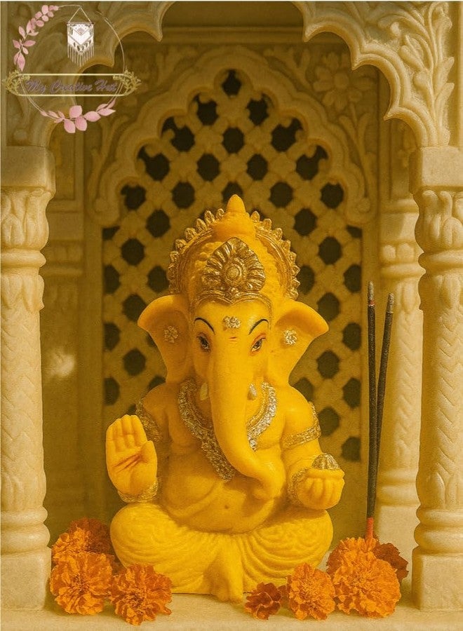 My Creative Hut Ganpati Idol Home Decor Item Ganesh Murti Statue for Gift, Puja Ghar, Gifting, Office, Car Dashboard (Yellow) - Image 4