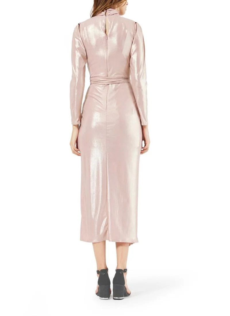 Amri Twisted Front Neck Dress with Long Sleeves and Wrap Over Bottom