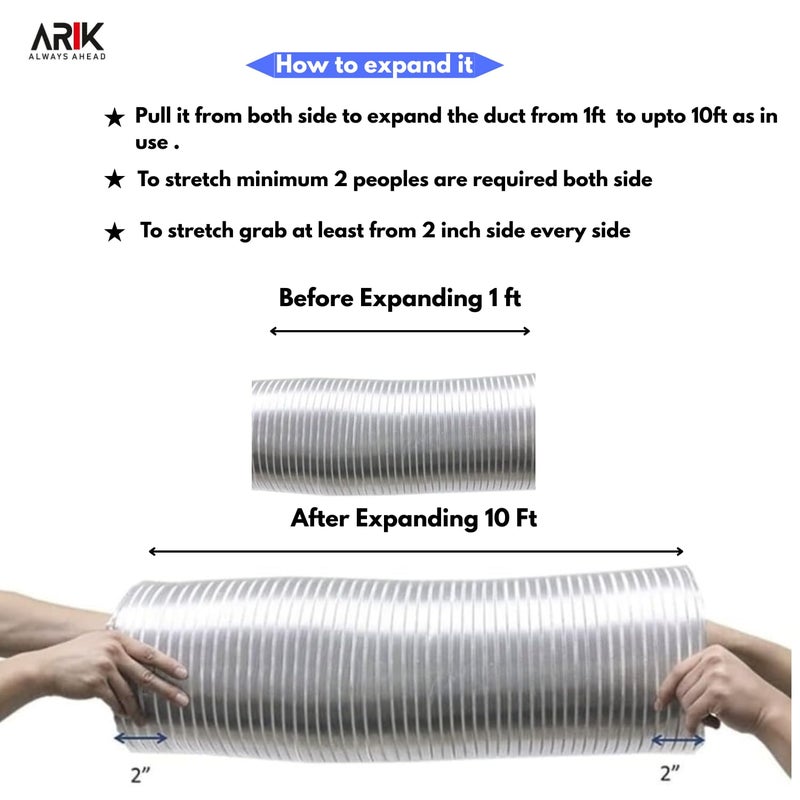 ARIK Kitchen Chimney Installation Kit Aluminium Exhaust Pipe (10 Feet) with free Cowl Cover 1 Pcs Aluminium Silver Tape 2 Mtr Roll, 2Pcs Clamps Flexible Aluminum Duct Pipe for Kitchen Chimney - Image 3