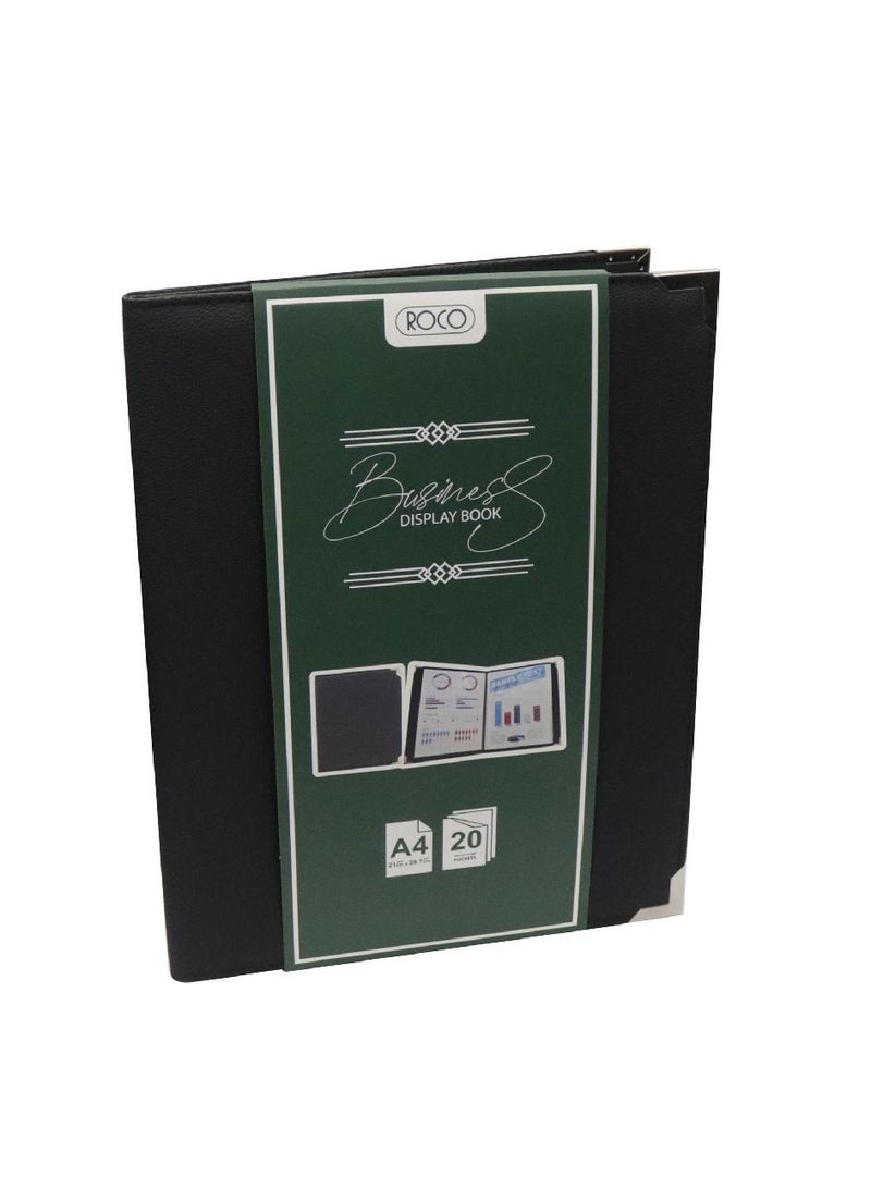 ROCO Display Book 20 Pockets A4 Leather Black - Image 1