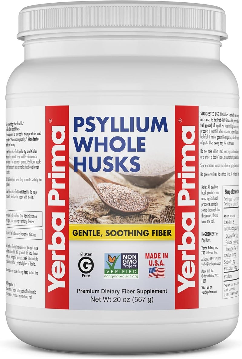 Yerba Prima Psyllium Whole Husks Fiber Supplement  Colon Cleanse  Gut Health  Vegan NonGMO Gluten Free  20oz - Image 1