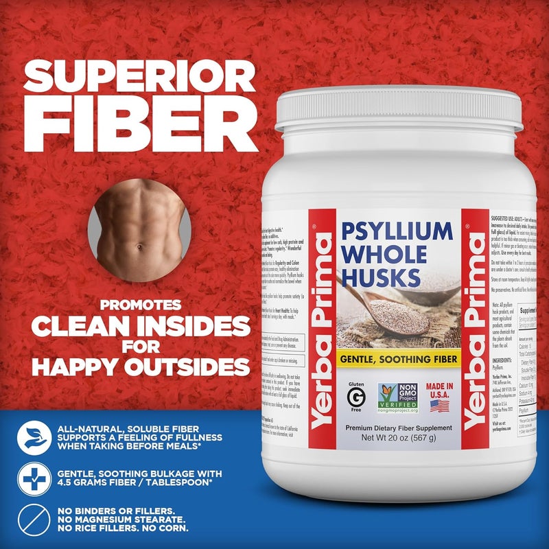 Yerba Prima Psyllium Whole Husks Fiber Supplement  Colon Cleanse  Gut Health  Vegan NonGMO Gluten Free  20oz - Image 3