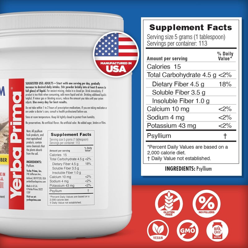 Yerba Prima Psyllium Whole Husks Fiber Supplement  Colon Cleanse  Gut Health  Vegan NonGMO Gluten Free  20oz - Image 4