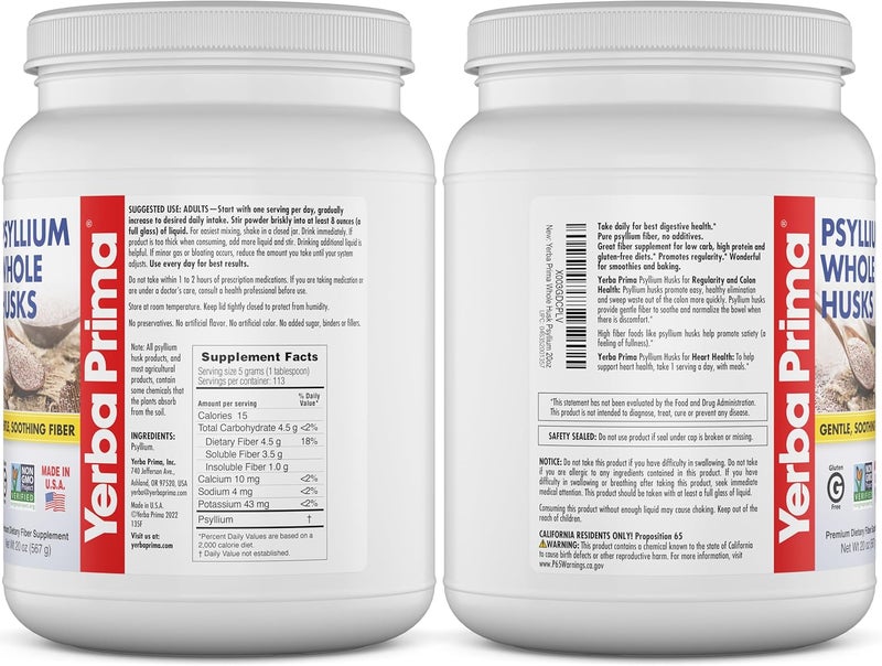 Yerba Prima Psyllium Whole Husks Fiber Supplement  Colon Cleanse  Gut Health  Vegan NonGMO Gluten Free  20oz - Image 5