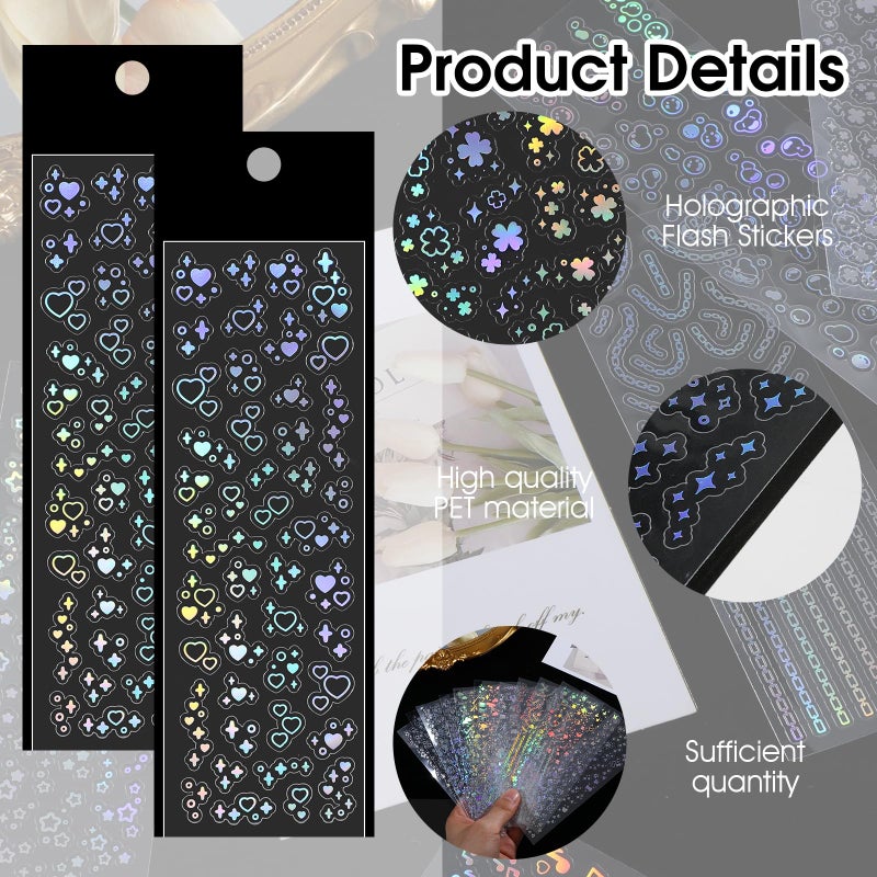 LLOUSSAK 24Sheets Kpop Stickers Holographic, Self Adhesive Glitter Korean Deco Stickers, Clear Laser Kpop Photocard Sticker Bubbles Album Sticker, Cute Kpop Decals for Scrapbook DIY Decoration - Image 3