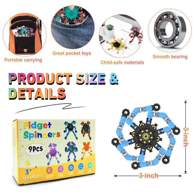 Irvotbes Easter Basket Stuffers Transformable Fidget Spinners,Funny Stress Relief Sensory Fidget Toys,Deformable Chain DIY Robot Fingertip Gyros Toy Party Favors Kids Easter Basket Stuffers(9PC) - Image 2