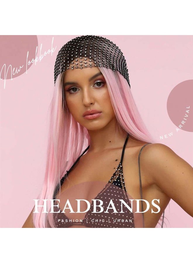 EARENT Rhinestone Head Scarf Black Rave Headbands Jewelry Bling Turban for Women - Image 5