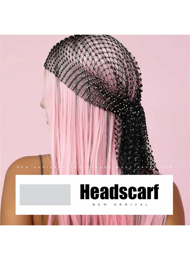 EARENT Rhinestone Head Scarf Black Rave Headbands Jewelry Bling Turban for Women - Image 3