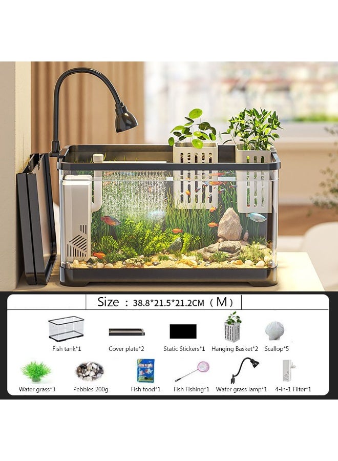 Fish Tank, Small Aquarium Tank Kit with Water Grass Lamp & Oxygen Water Pump Filter for Starters, Clear Plastic Fish Tank for Betta Fish Goldfish and Turtle (M)  - Image 3