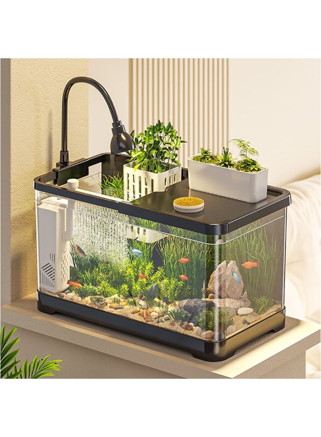 Fish Tank, Small Aquarium Tank Kit with Water Grass Lamp & Oxygen Water Pump Filter for Starters, Clear Plastic Fish Tank for Betta Fish Goldfish and Turtle (M)  - Image 5