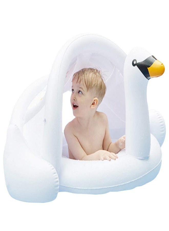qiaoniuniu Infants Pool Swim Float with Canopy Inflatable Outdoor Swimming Ring Seat, White Swan Kids Baby Toddler from 6 Months to 48 Months - Image 1