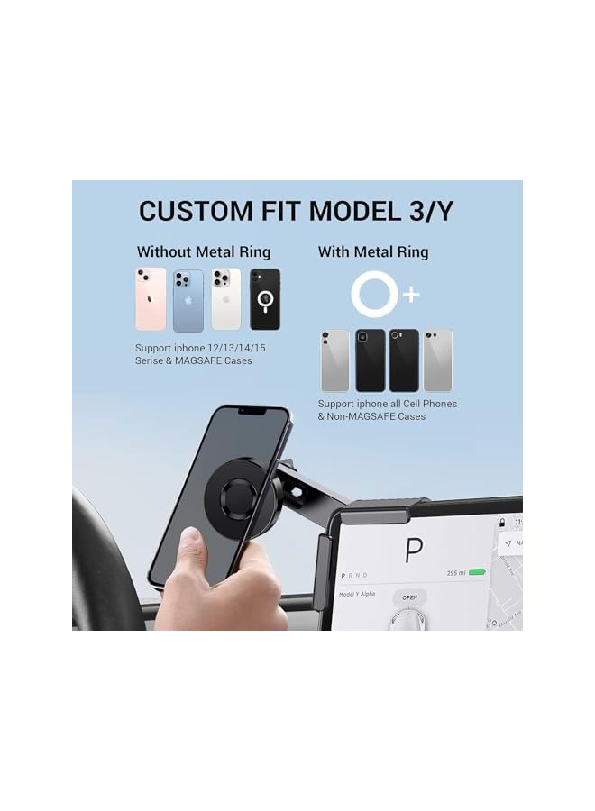 Green Tiger for Tesla Phone Mount, MagSafe Strongest Magnet Power Magnetic Car Phone Holder Mount for Tesla 3/Y Accessories Fits for All iPhone & Android Phones - with Magnetic Ring - Image 2