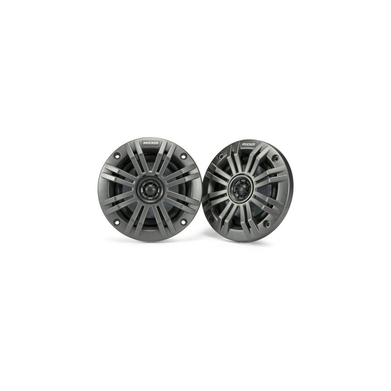 KICKER KM4 4Inch 100mm Marine Coaxial Speakers with 12Inch 13mm Tweeters 4Ohm Charcoal and White Grilles