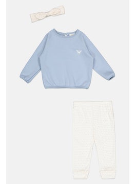 Lily & Jack Toddlers Girl  3 Piece Graphic Print Sweatshirt And Sweatpants With Headband Set, Blue Combo  - Image 1