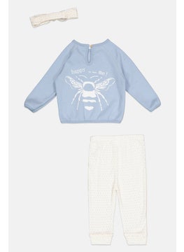 Lily & Jack Toddlers Girl  3 Piece Graphic Print Sweatshirt And Sweatpants With Headband Set, Blue Combo  - Image 2