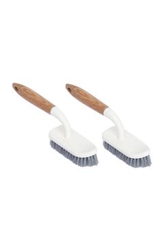Oasisgalore 2pcs Cleaning Brush for White Floor with Wooden Handle  - Image 1