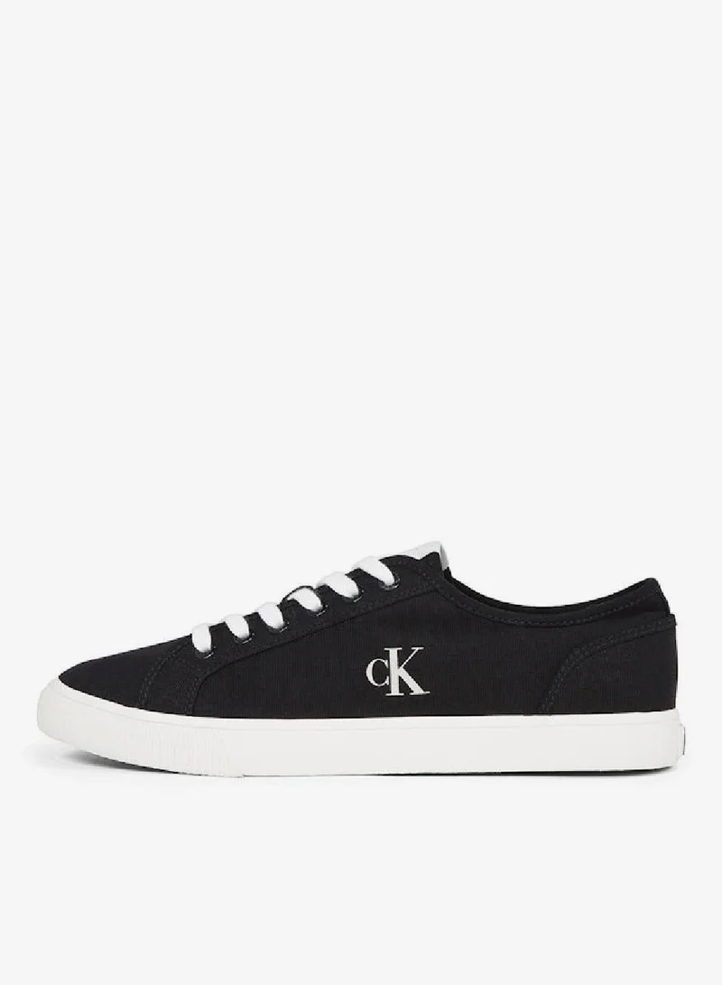 Calvin Klein Jeans Ck Black/Bright White Essential Vulcanised Canvas Low Sneakers for Men | Best Price UAE